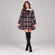 Vestitino tartan fondo nero donna