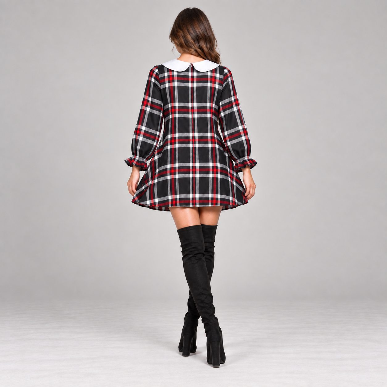 Vestitino tartan fondo nero donna
