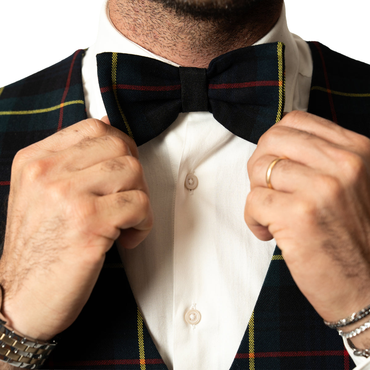 Gilet in tartan scozzese classico con papillon adulto