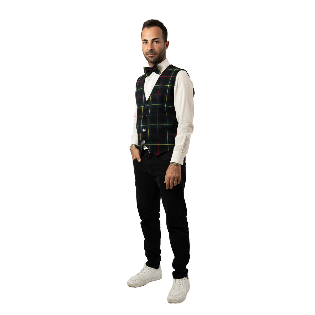 Gilet in tartan scozzese classico con papillon adulto
