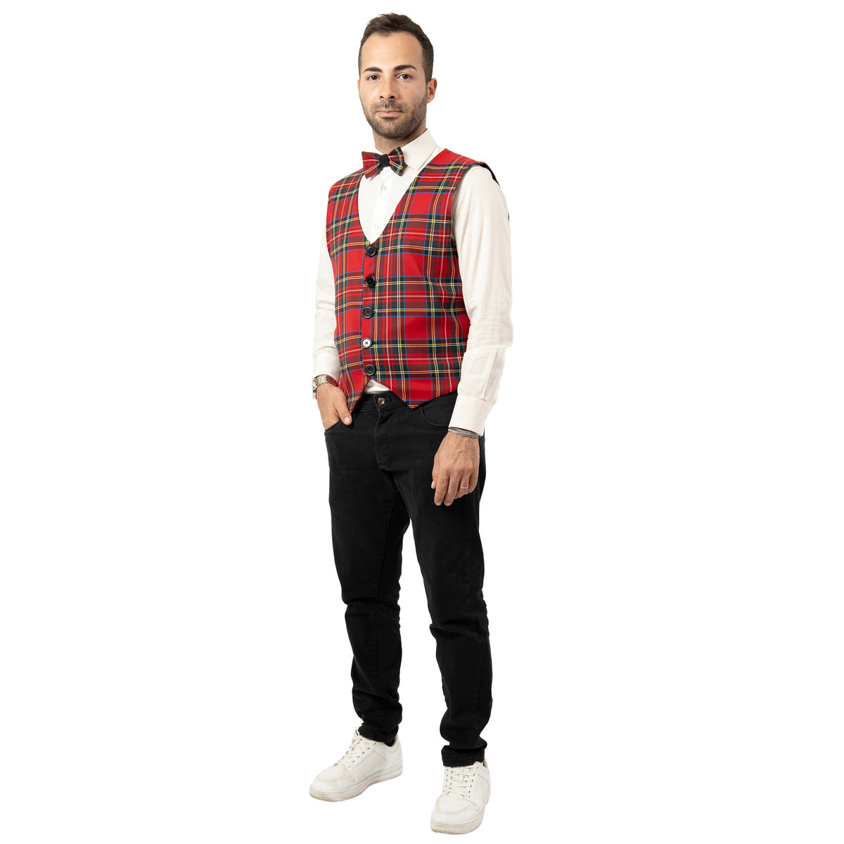 Gilet in tartan scozzese classico con papillon adulto
