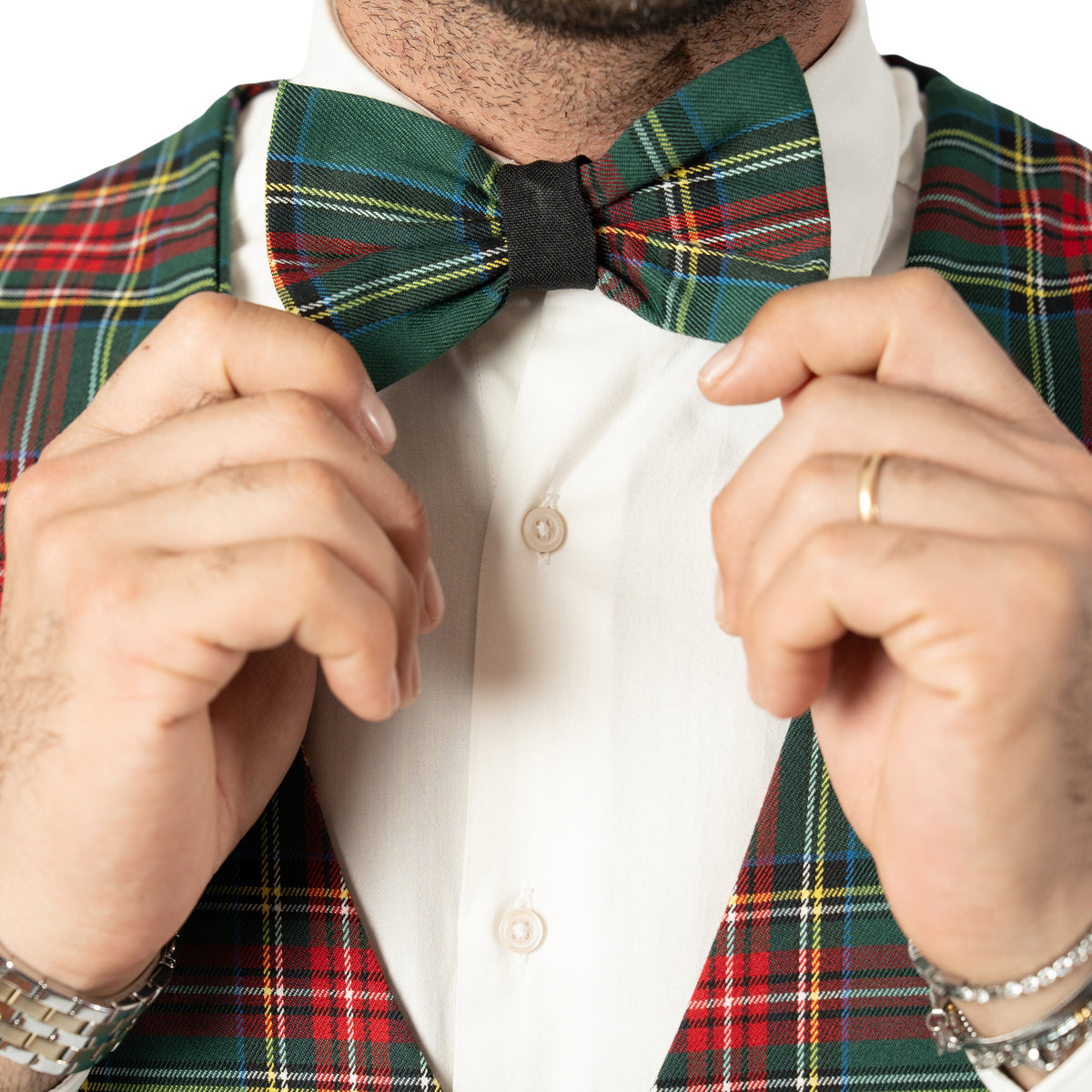 Gilet in tartan scozzese classico con papillon adulto